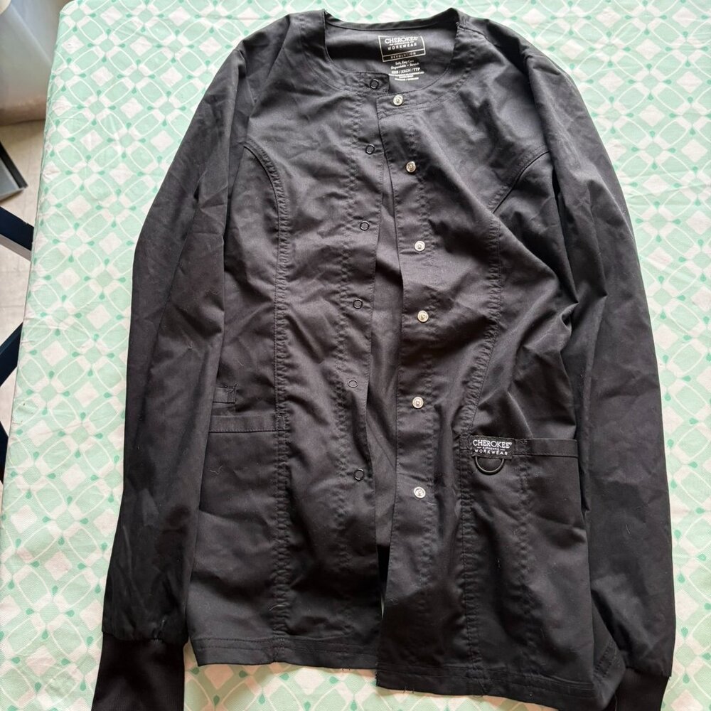 Womens XXSmall Cherokee workwear clinical scub jacket, black